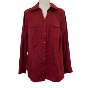 Womens Red Lane Bryant Button Up Front Pockets Long Sleeve 14 Wine Burgundy